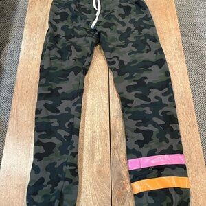 Sundry Green and Pink Sweatpants with Camouflage Print and Stripes